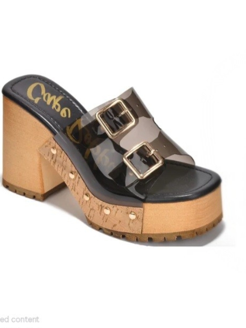 Cape Robbin Black Clear Double Buckle Clog Platform Slide Heels Sandals